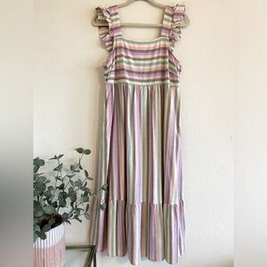 Universal Threads | Vertical Striped MIDI Sundress with Flutter Sleeves, Size M